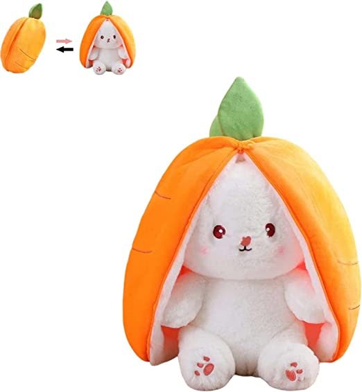 Rabbit Muppet Toys - Bunny Toy Carrot Plush with Zipper, Easter Bunny Plush Cute Strawberry Rabbit, Easter Reversible Strawberry Bunny Plush Doll Gift (Carrot,18CM)